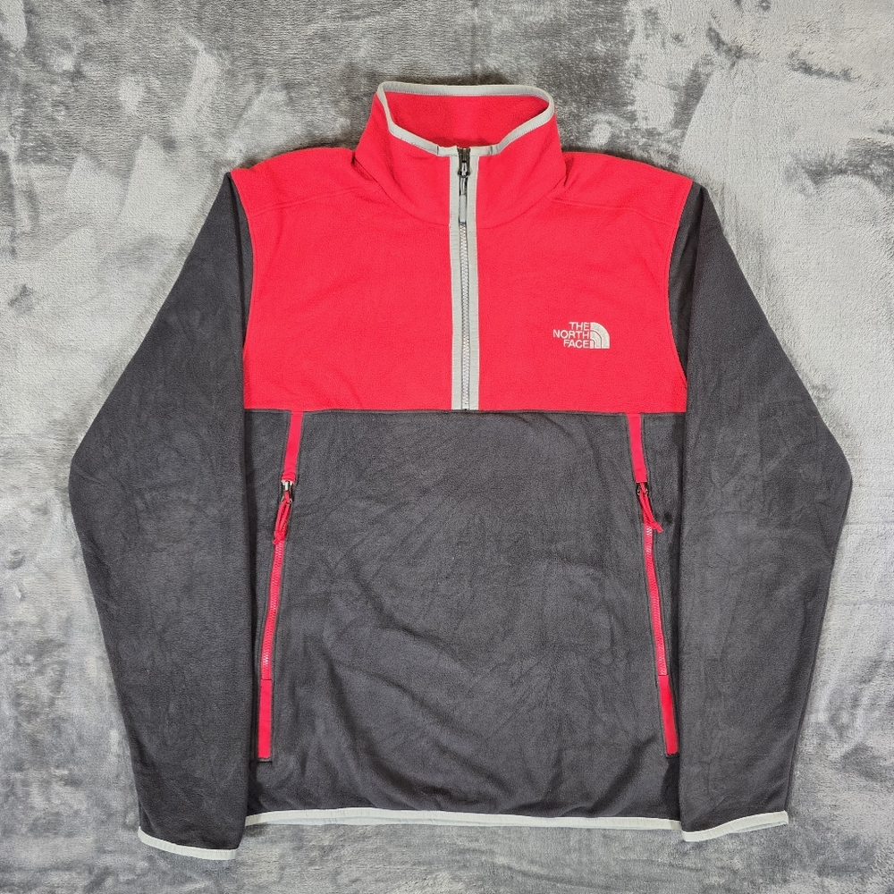 Vintage Y2K The North Face 1/4 Zip Fleece Sweater Size Small Red and Black